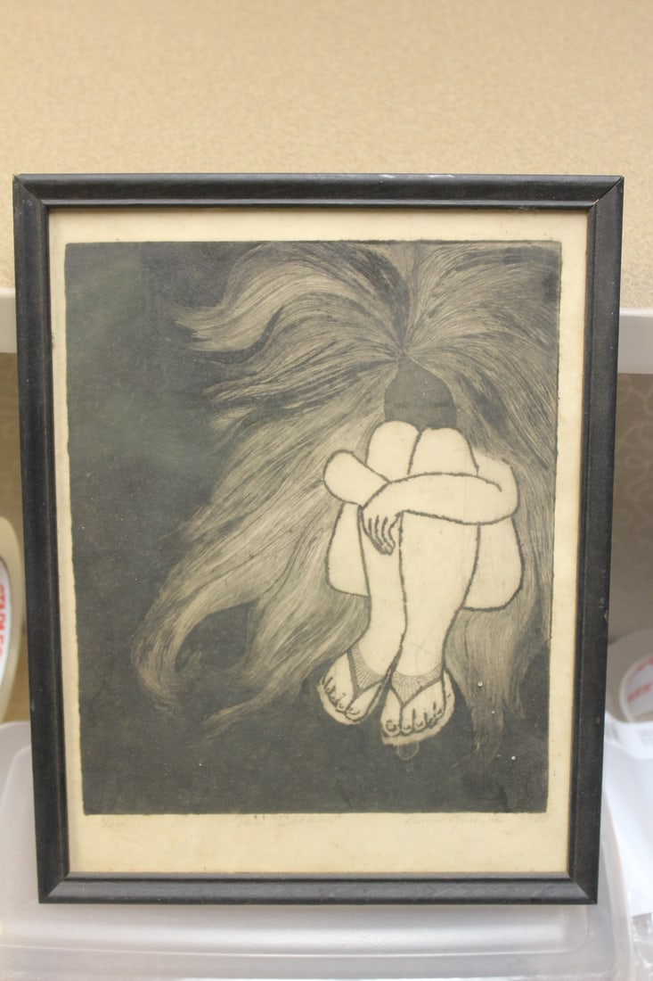 Signed Etching "The Dream" by Karen Justyna: dated 1967 - 3/20 - overall= 11 3/4" x 9 1/4"