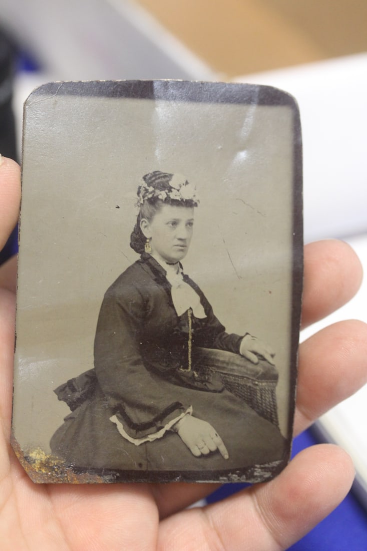 Tin Type of a Victorian Woman: 3 1/2" x 2 1/2" - please note= bends