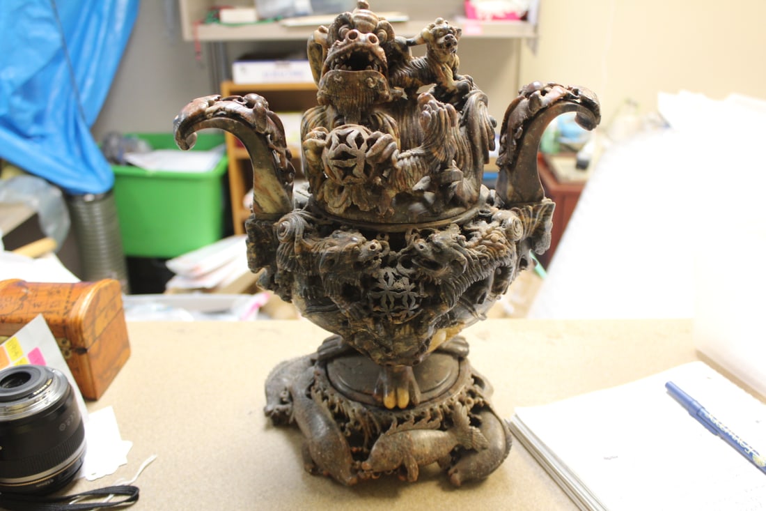 Large Soap Stone Urn: 5 pieces - 12 1/2" tall when put together - impressive, decorative piece