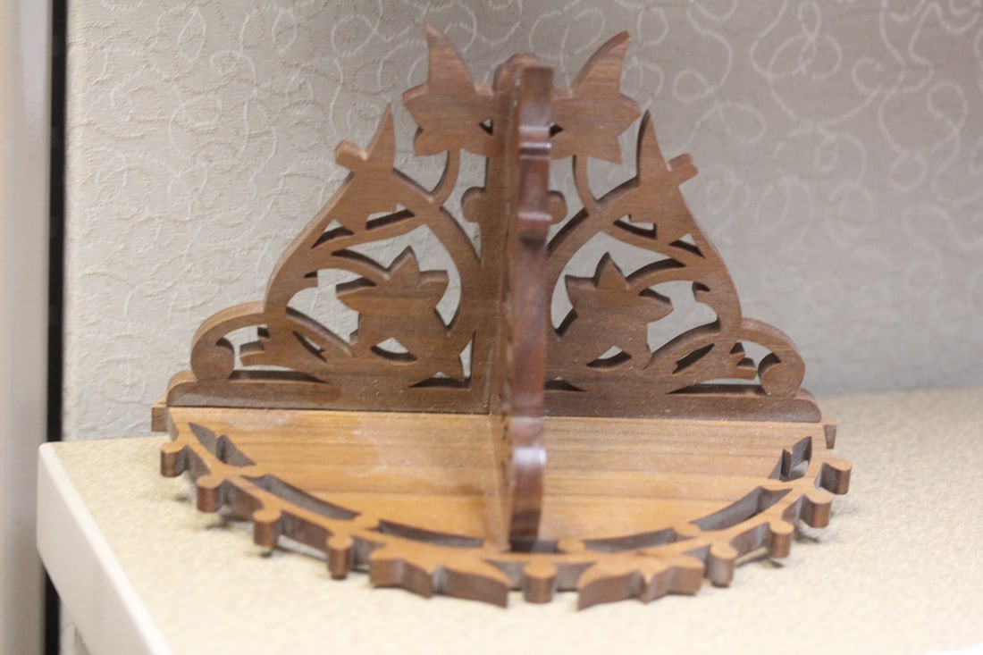 Wooden Wall Half Moon Holder: well carved - 7 inches across