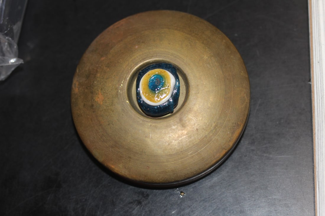 Vintage Copper Container: with glass top - 3 1/4" in diameter