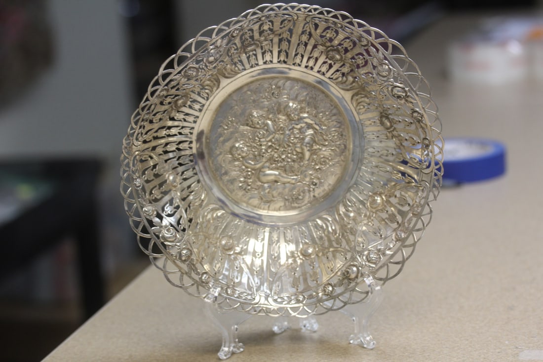 800 silver well carved bowl: most likely Dutch , 8 1/8" in diameter