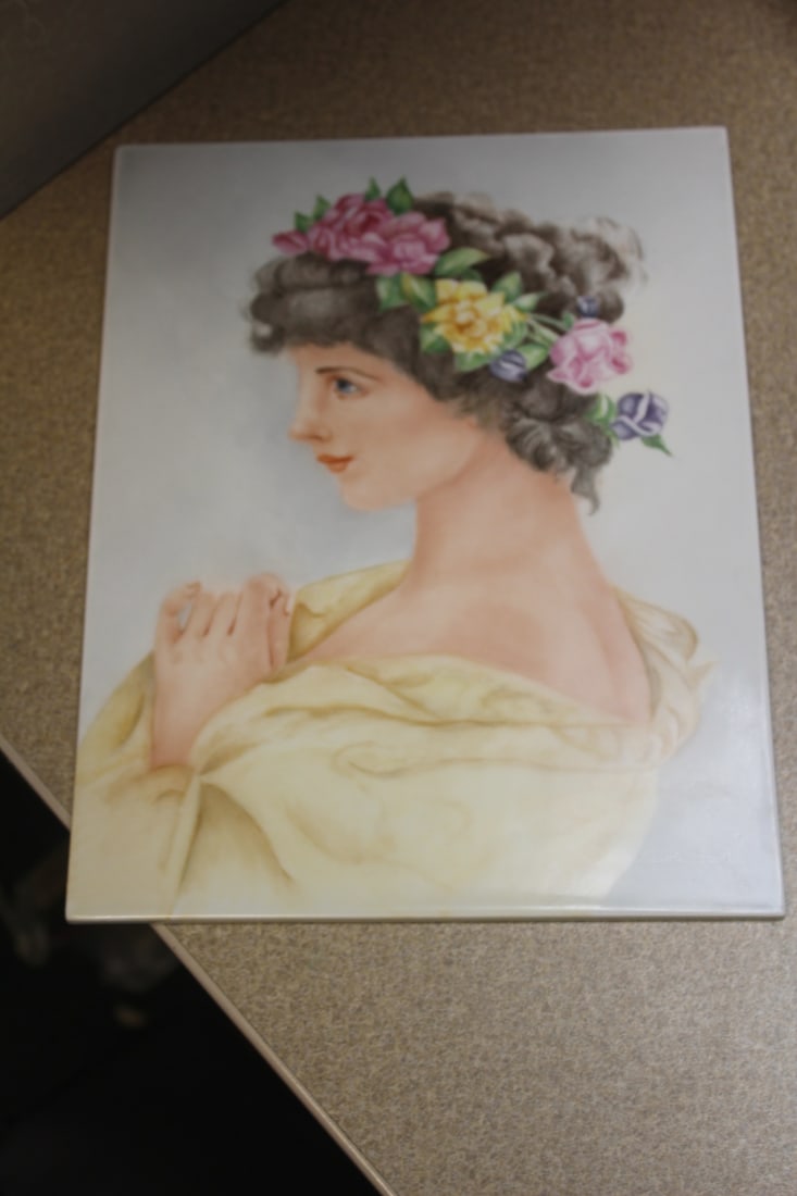 Signed Carol Scott Porcelain Plaque: 8" x 10" - hand painted