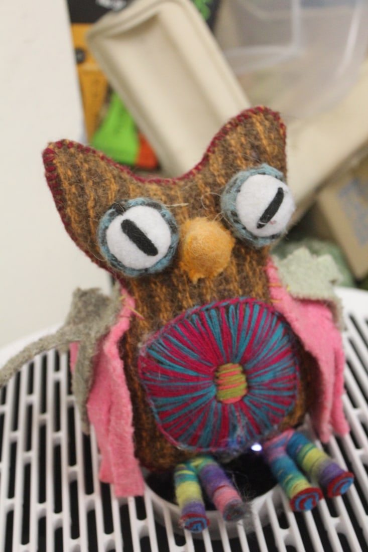 Cloth Owl: 6 3/8" tall when sitted