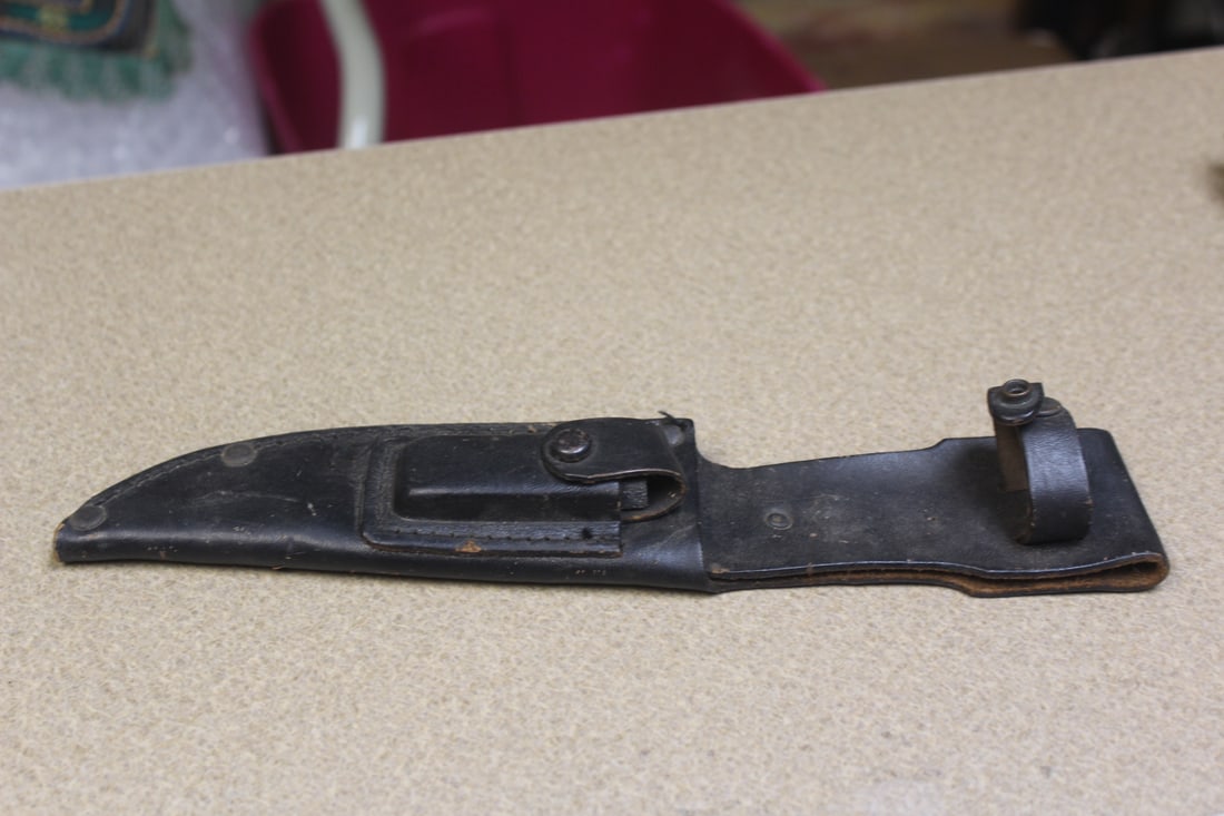 Vintage Leather Knife Sheath with Grinding Stone: 11 1/4" long