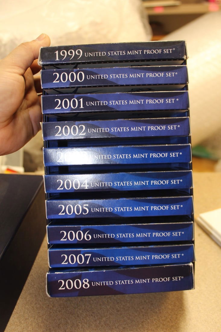 US Proof Set 1999-2008: 10 sets with holder