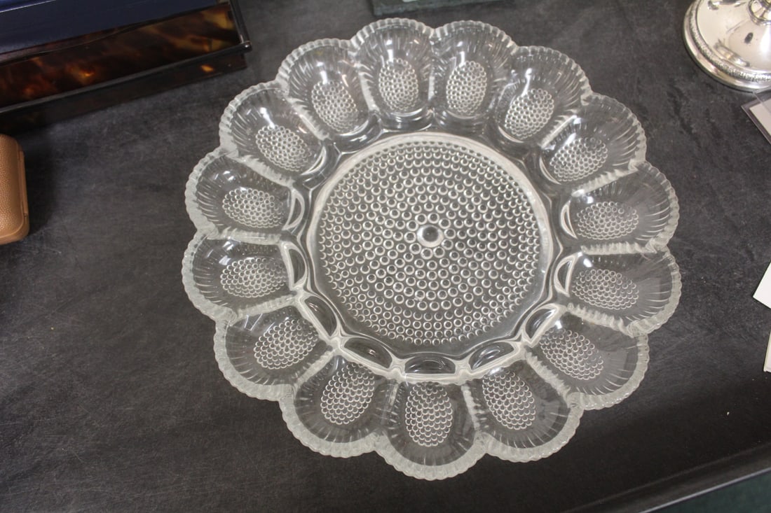 Large Devil Egg Glass Platter: 11 1/4" in diameter