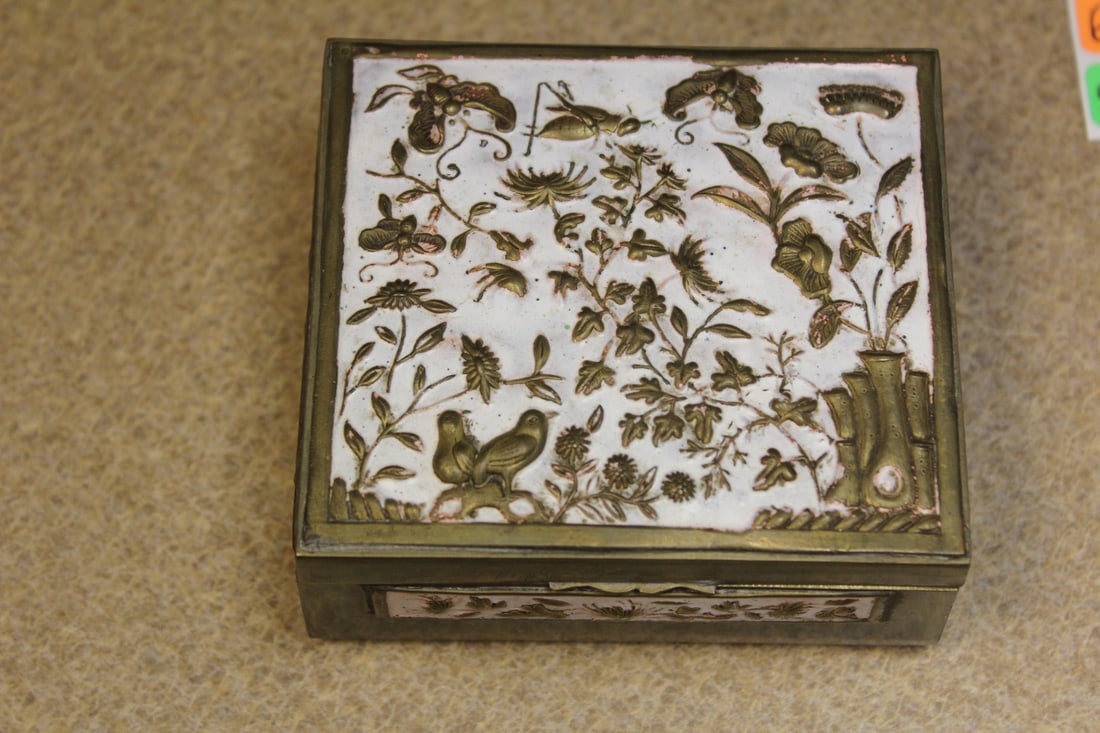 Antique Chinese Enamel Box: 3 1/2" x 3 1/4" - marked China - white enamel, rare
