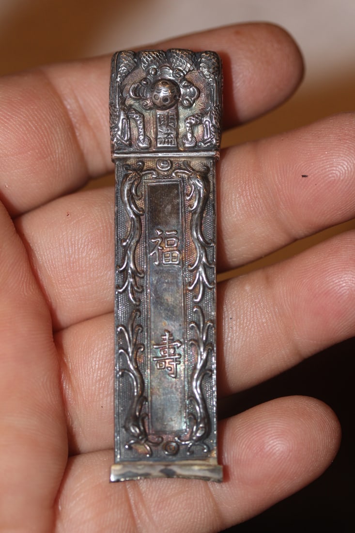 A Sterling Chinese Export Handle: possibly a knife handle - rare - 2 7/8" long