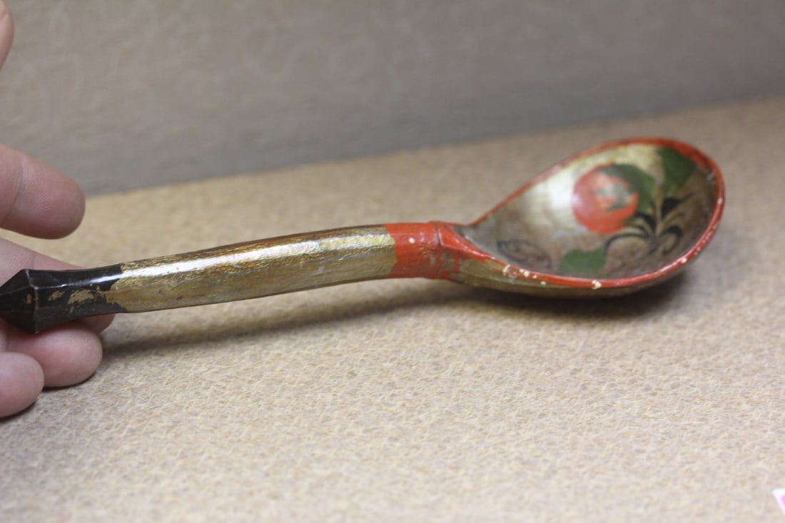 Hand Painted Wood Spoon: possible India/Russia/other country - 7 1/8" long