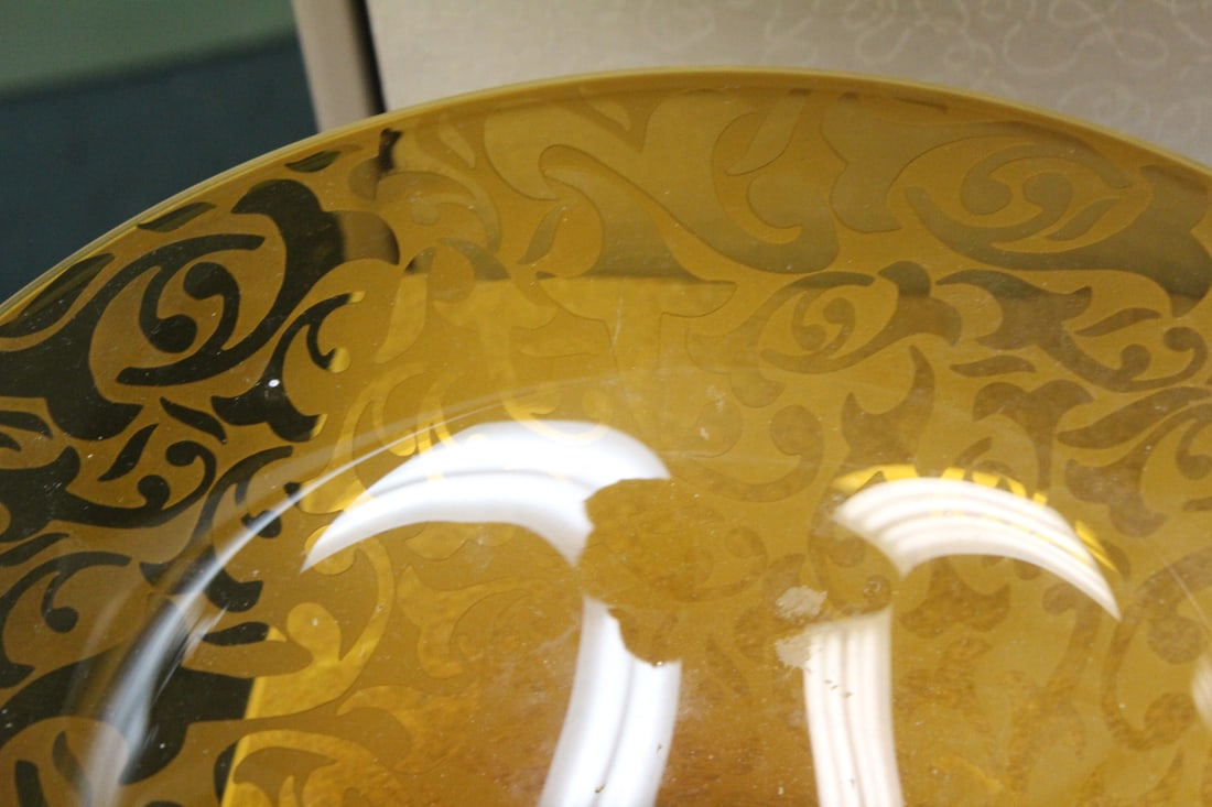 Signed Michael Weems Etched Compote - 2