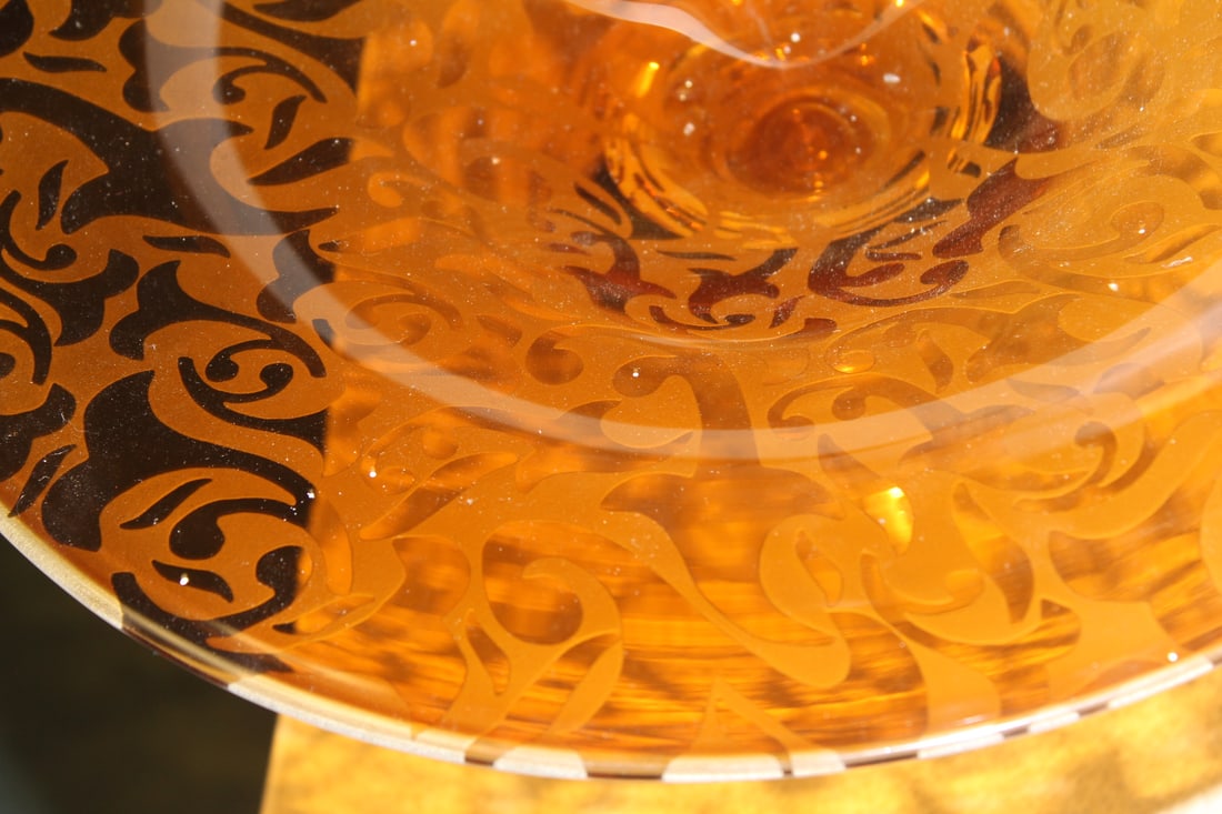 Signed Michael Weems Etched Compote - 5