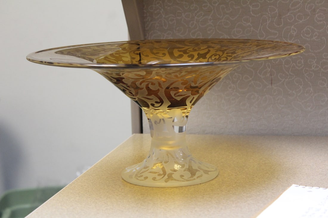 Signed Michael Weems Etched Compote - 6