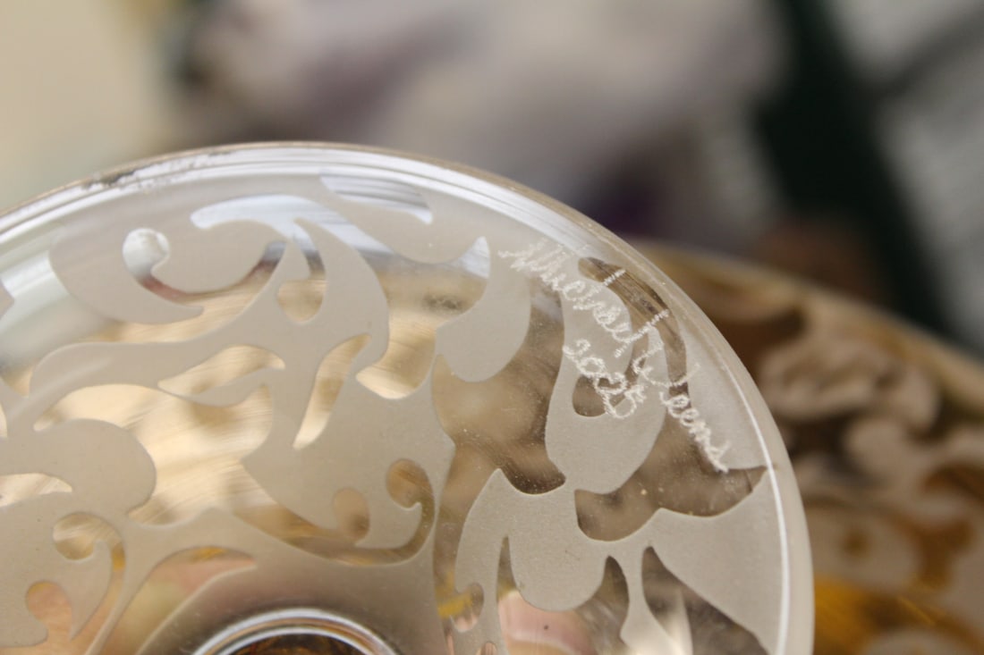 Signed Michael Weems Etched Compote - 8