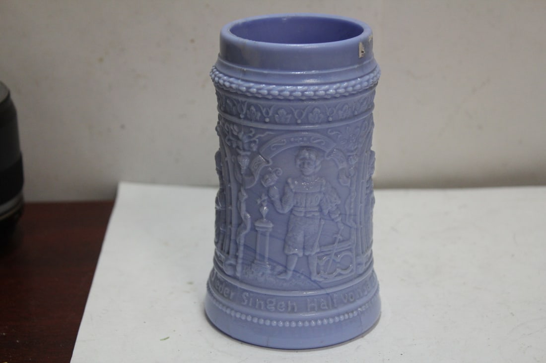 A Blue Glass Stein: marble glass - 4 3/4" tall