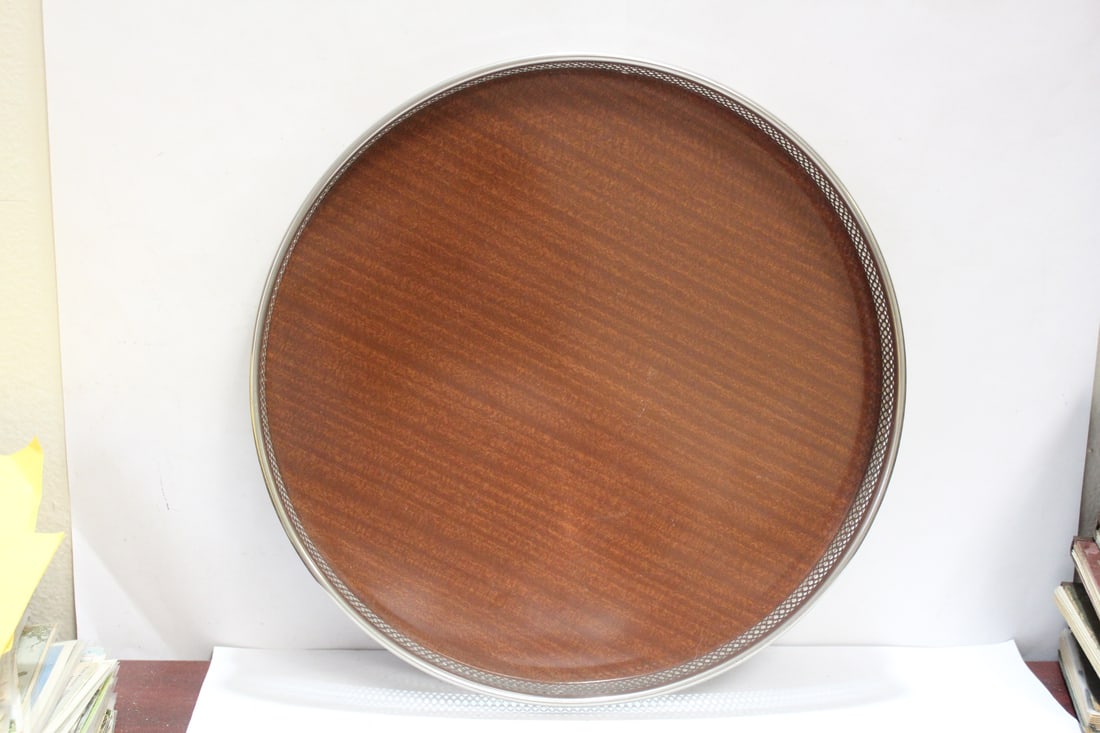 a silverplated and Lacquer Serving Tray: 12 3/8" in diameter