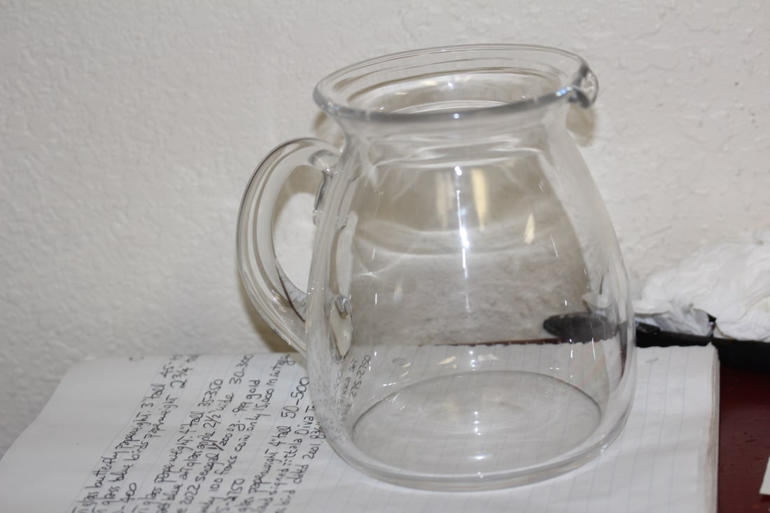 Signed Val St Lambert Pitcher: mid century modern - 5 3/4" tall