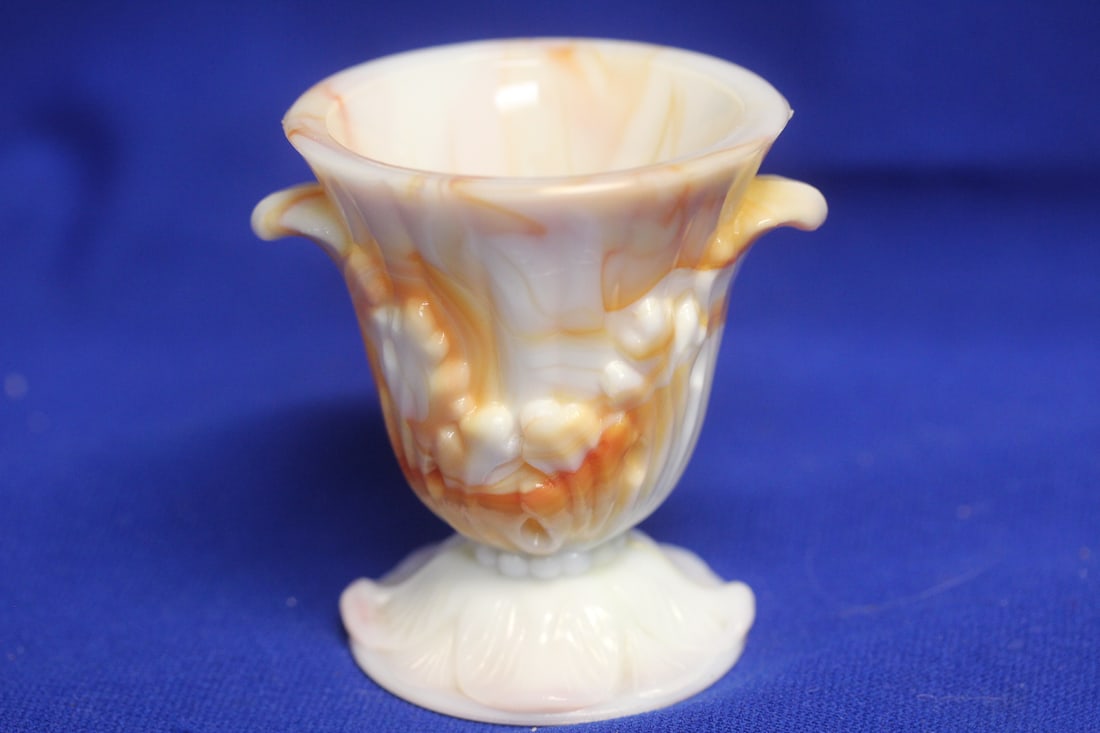 An Akro Glass Urn: Possibly a toothpick holder - 3" tall" in diameter