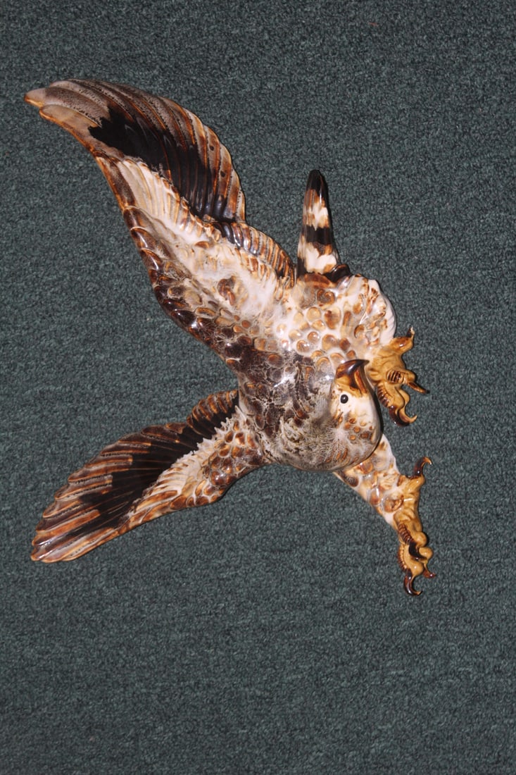 Ceramic Eagle Wall Hanger: please note: restored and claw has a chip - 17" wide by 13" tall