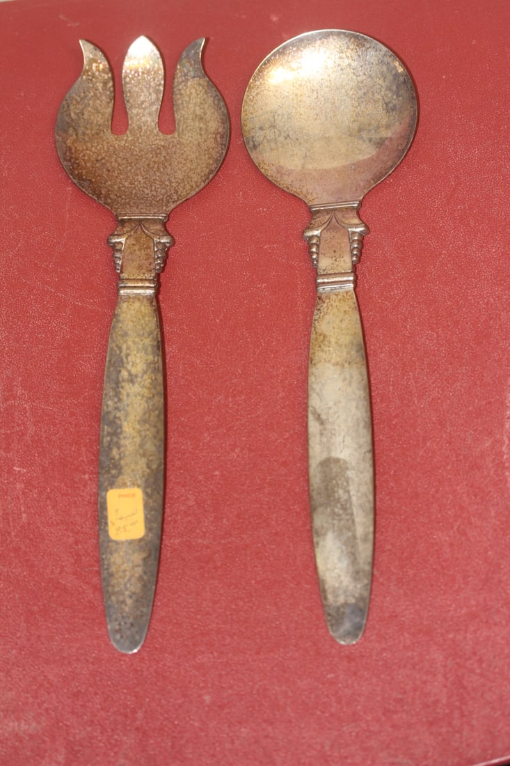 Silverplate Serving Spoon and Fork Set: 12 1/2" long