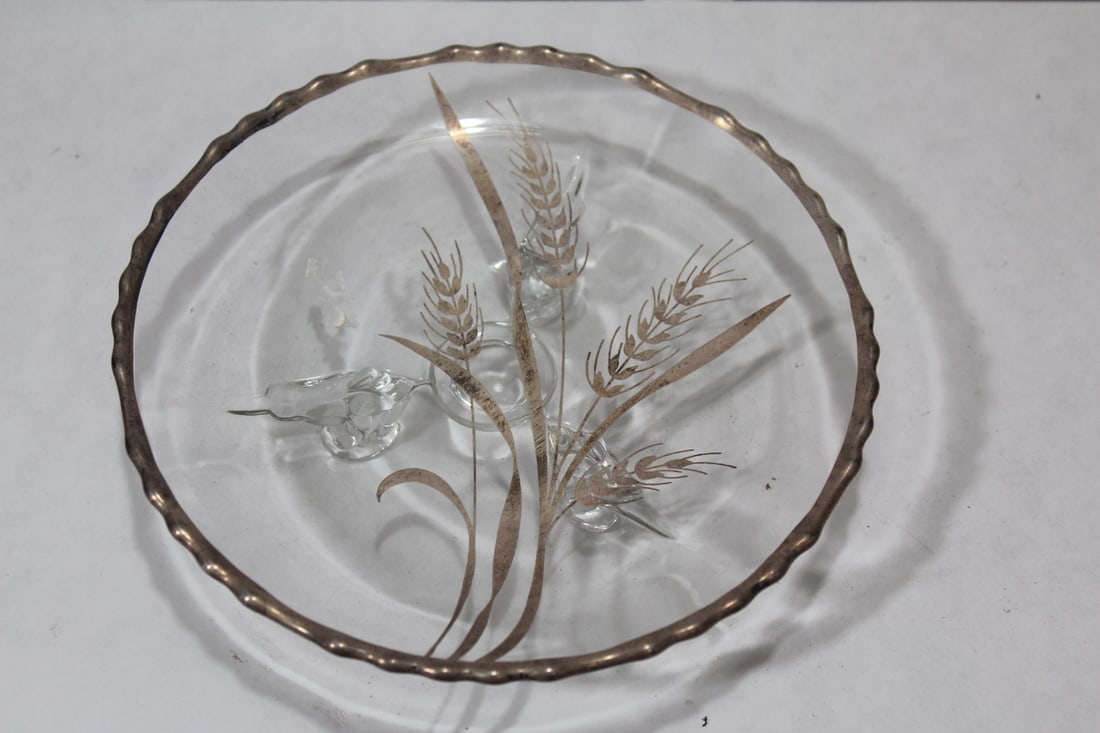 A Footed Silver Overlay Tray: 7 1/2" in diameter