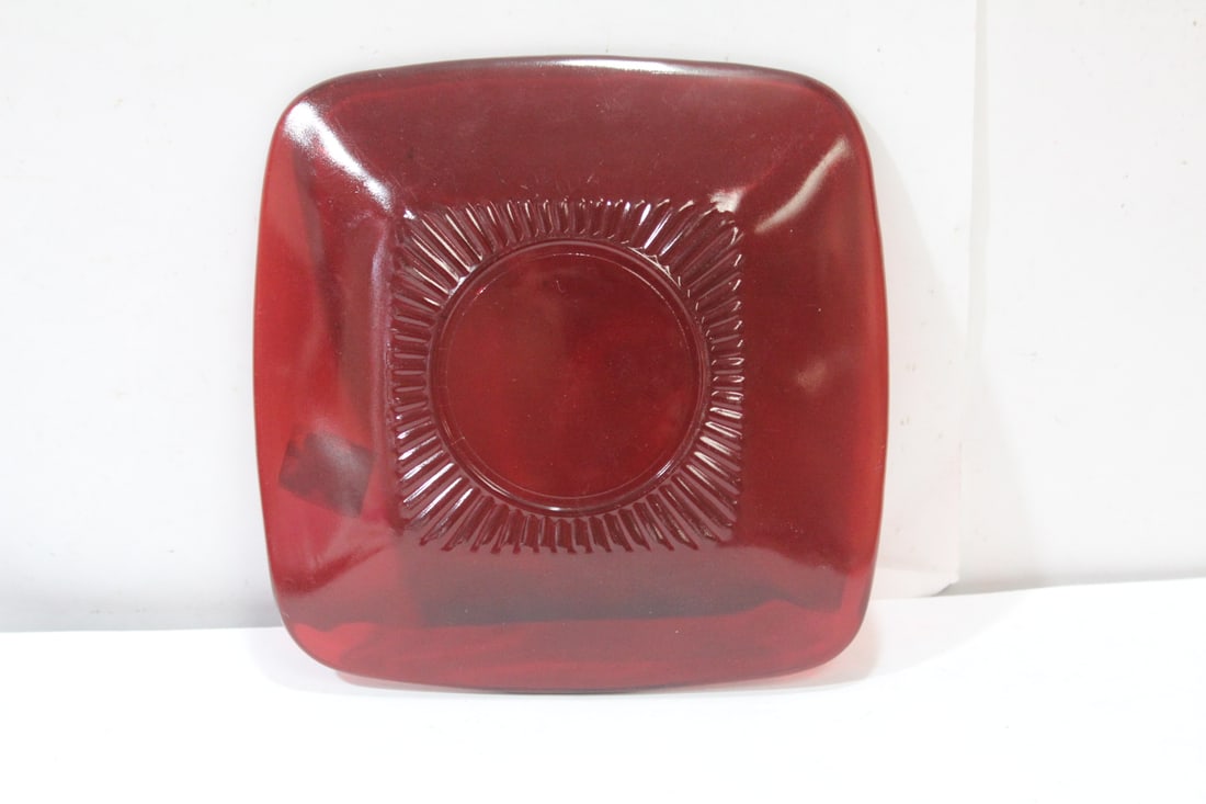 A Ruby Red Square Saucer - 3