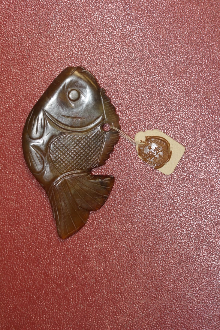 Antique Chinese Jade Fish: with seal of approval - 19th century - 3 3/4" across