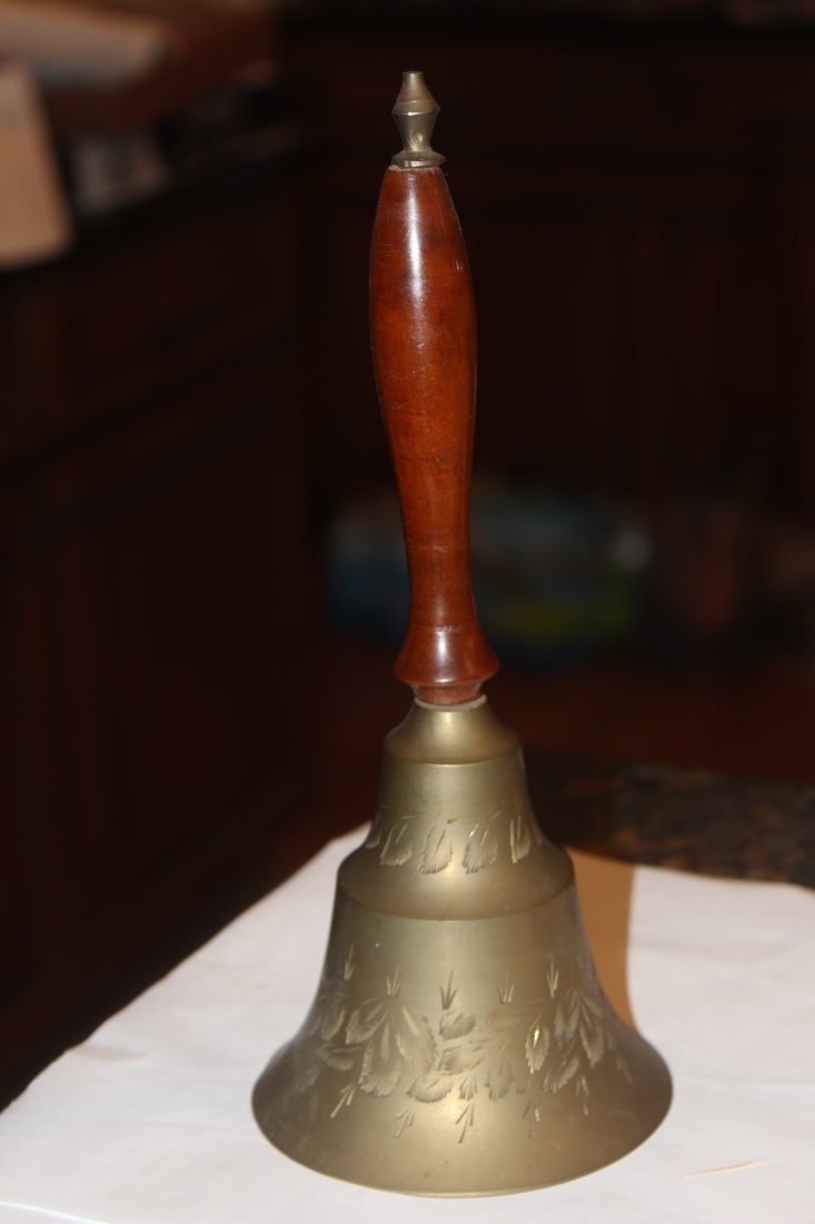 Vintage Carved Bell: brass or copper - 9 1/4" tall