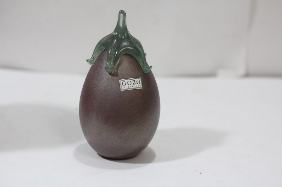 A Signed Gozo Glass Eggplant: 4 1/2" tall
