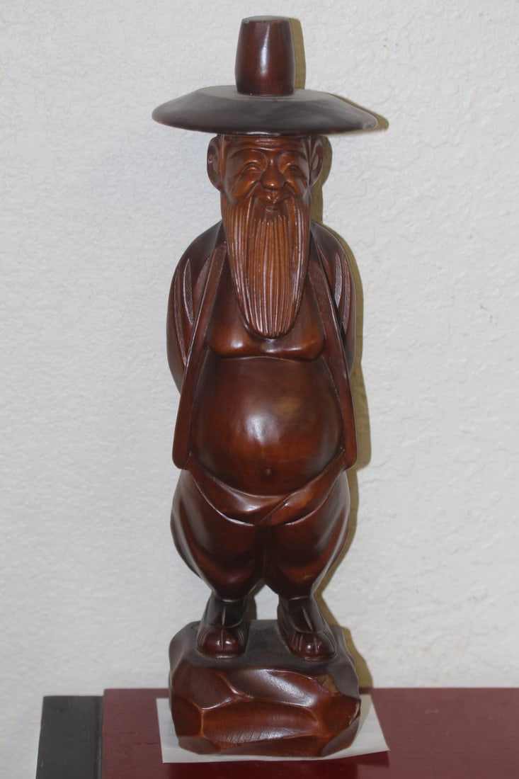 Vintage Oriental Figure: carved wood - 13" tall