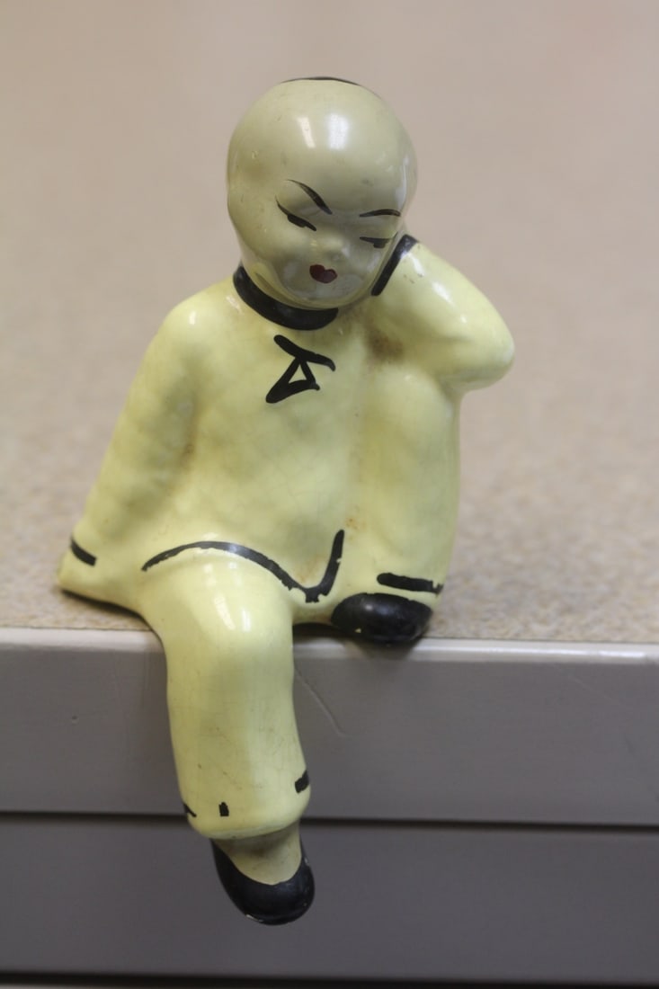 Japanese? Seated Figure: ceramic - please note: hand restored - 4 1/2" tall
