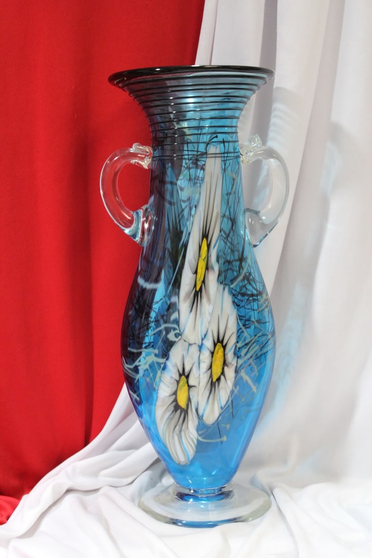 An Artglass Vase: signed HAT - most likely Herbert A Thomas - 14 3/4" tall