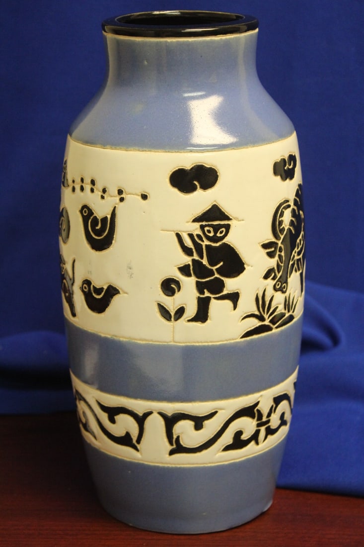A Signed Longwy Pottery: most likely Longwy - possibly art deco period - 1930's - 11 1/4" tall