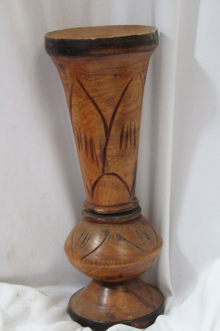 A Carved Wooden Vase: 9 7/8" tall