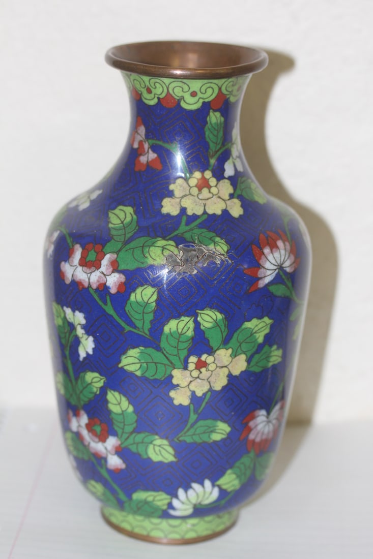 Antique Chinese Cloisonne Vase: early 20th century - please note: one bruise as shown, still a pretty vase - 8 inches tall - marked "China"