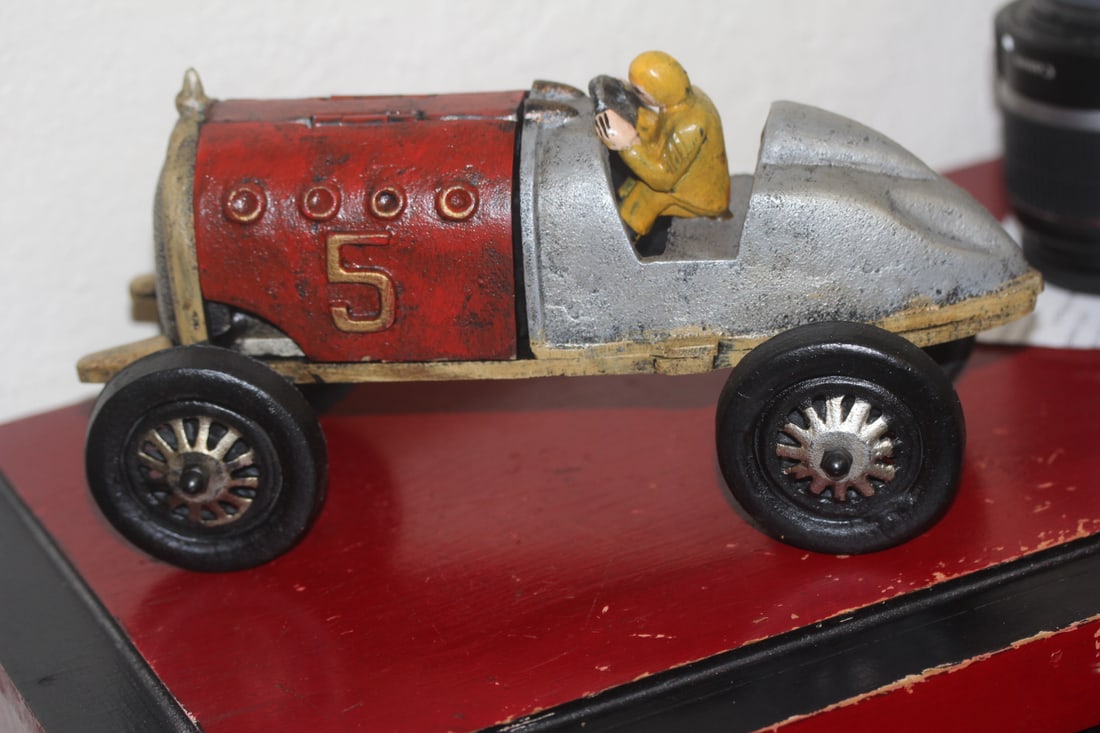 Heavy Cast Iron Race Car: 9 1/4" across