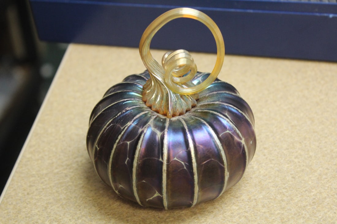 Beautiful Signed Art Glass Pumpkin: signed Jack Pine 2012 - please check out images for measurements