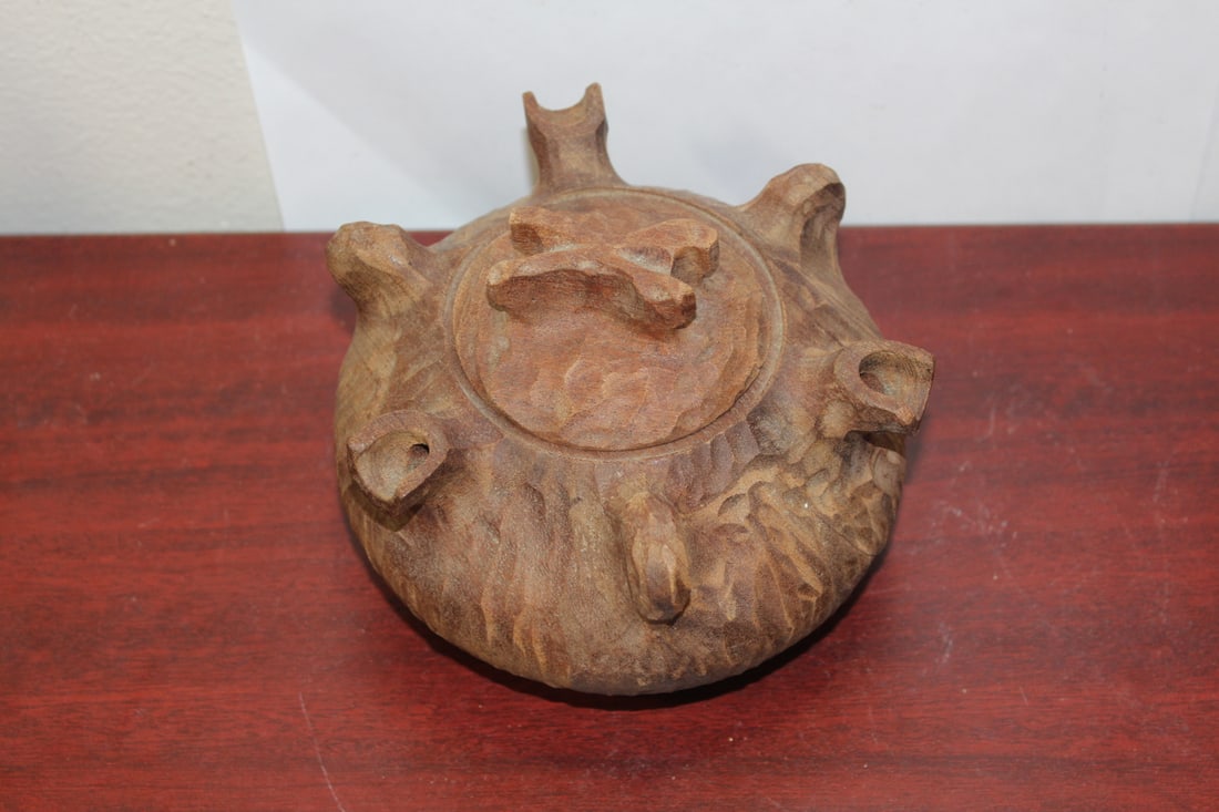 A Wooden Kettle: 5 inches tall