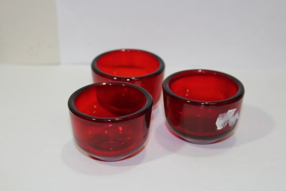 Lot of 3 Ruby Red Glass Cup: 2 1/8" in diameter each