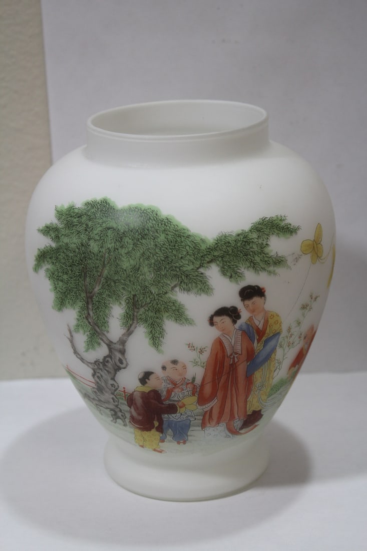 A Chinese Glass Vase: with a signed poem - 6 7/8" tall