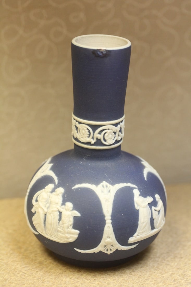 Antique English Wedgwood? Jasperware Bottle: please note= small colur chip on top as shown - 5 inches tall - rare