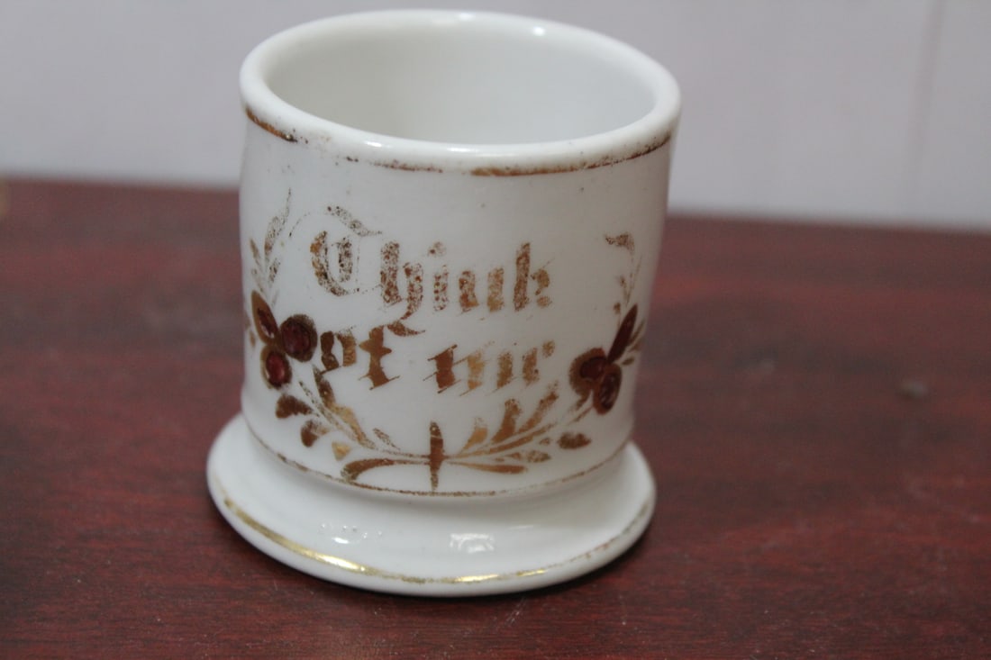 A Vintage Message Ceramic Cup: worn - 2 1/2" tall