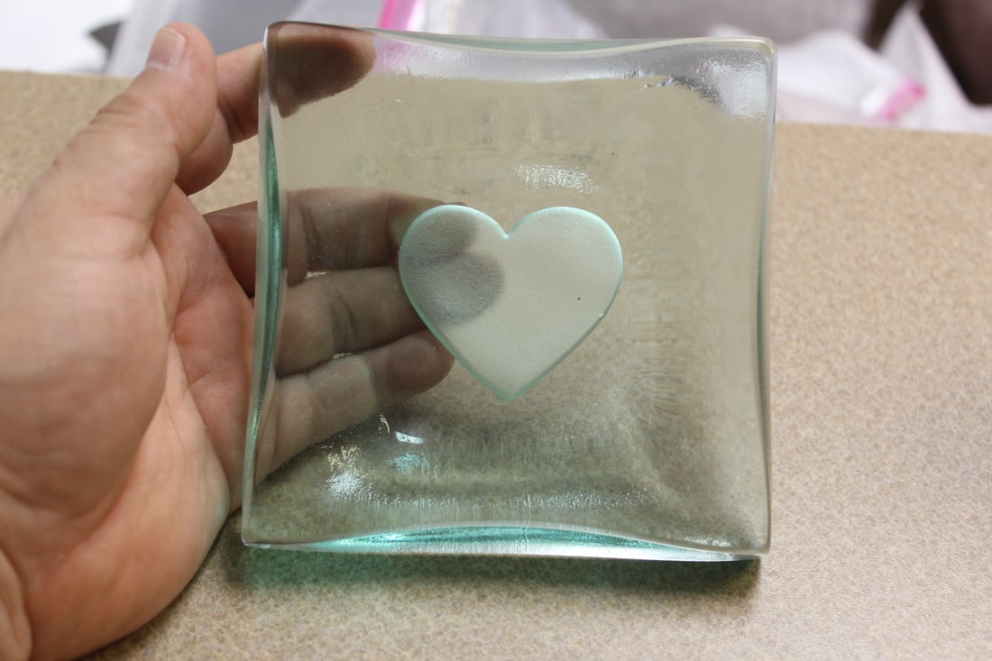 Heart Glass Brock: 4 5/8" square - signed - felt