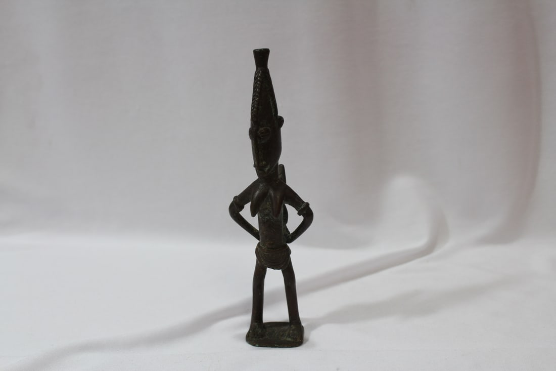 A Bronze Female Figurine with Baby: 6 1/2" tall