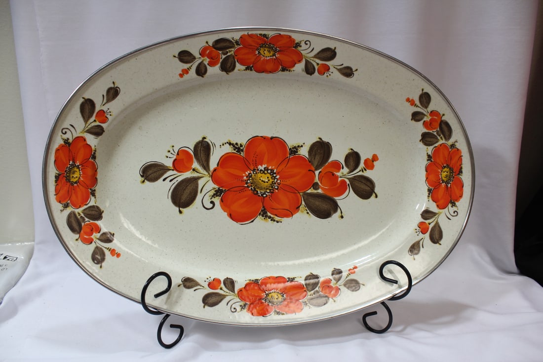 A Japanese Sanko Ware Enamel Tray: 17 3/4" across