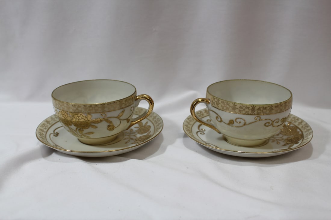 Set of Two Vintage Japanese Cup and Saucer: cup= 3 1/2" in diameter