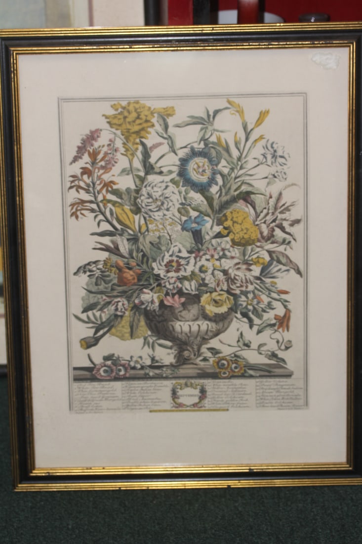 Robert Furber September Floral Print: framed - vintage - overall= 23 inches by 18 inches