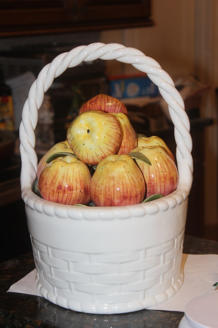 Tiffany and Co. Ceramic Basket of Fruit: made in Italy - 13 1/4" tall by 9" wide - rare