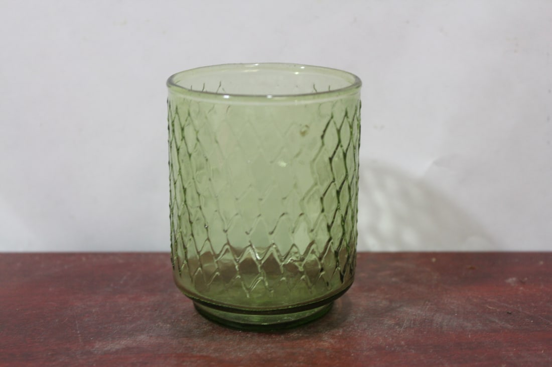 A Small Green Glass Cup: 3 inches tall