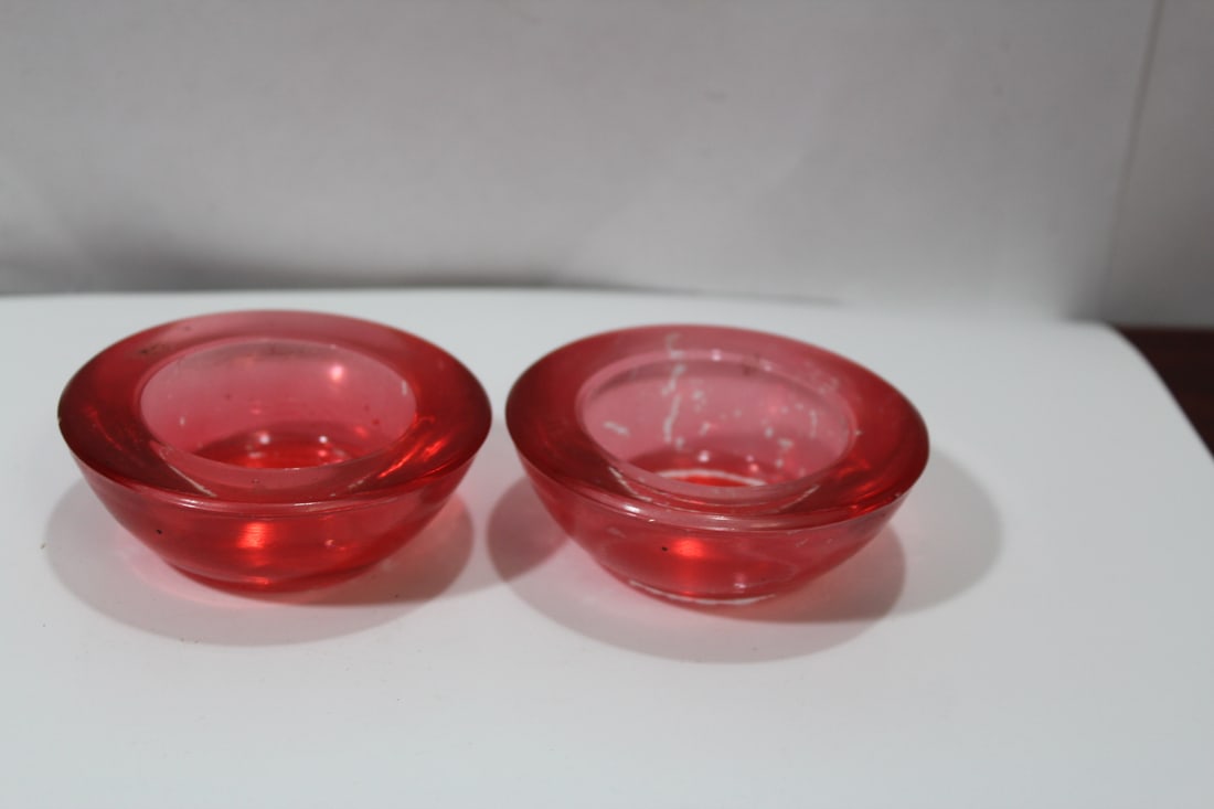 Lot of 2 Red Candle Holders: 3" across